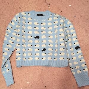 Cider Light Blue Sheep Pattern Sweater